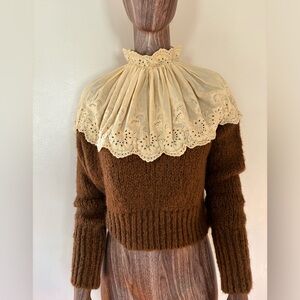 Zara Chunky Knit Cropped Victorian Elizabethan Lace Collar Sweater - Size Small